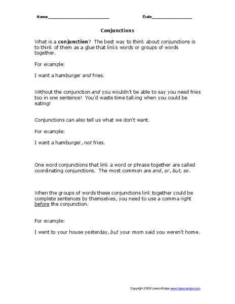 Conjunctions Worksheet