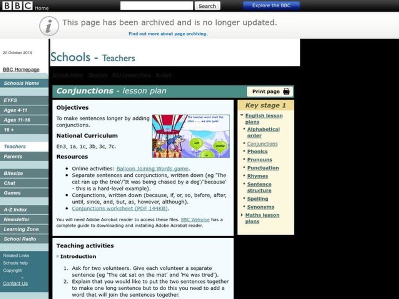 Conjunctions Lesson Plan