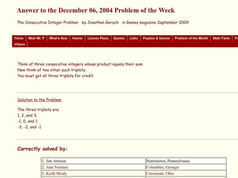 Consecutive Integer Worksheet