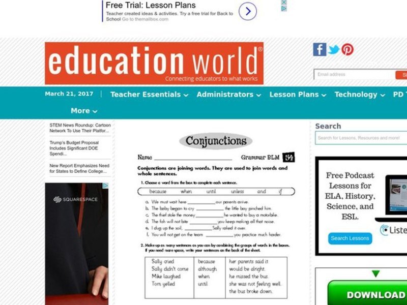 Conjunctions Lesson Plan