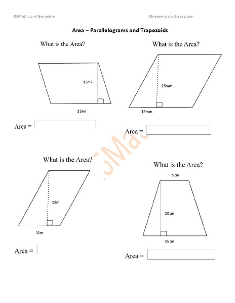    Area – Parallelograms and Trapezoids Worksheet