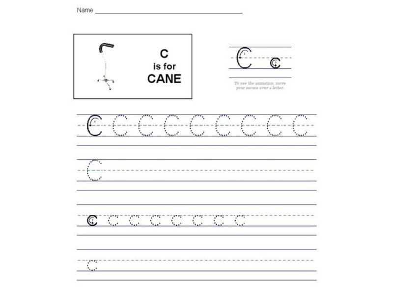 C is for Cane - Printing Practice Interactive