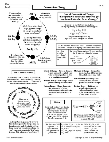Conservation of Energy Worksheet