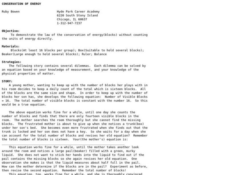 Conservation of Energy Lesson Plan