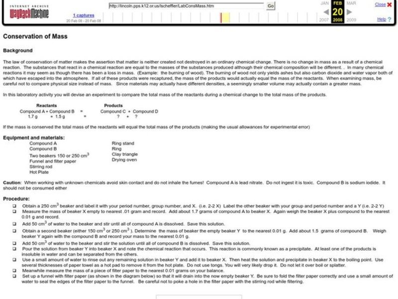 Conservation of Mass Lesson Plan