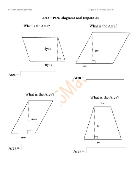    Area – Parallelograms and Trapezoids Worksheet