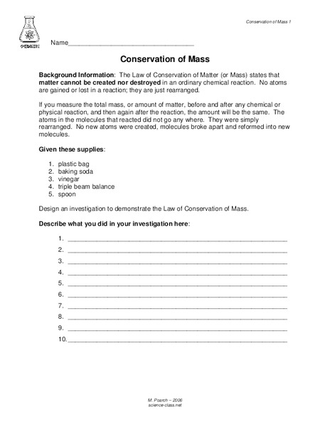 Conservation of Mass Lesson Plan