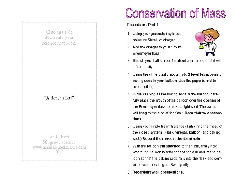 Conservation of Mass Worksheet