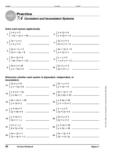 Consistent and Inconsistent Systems Worksheet