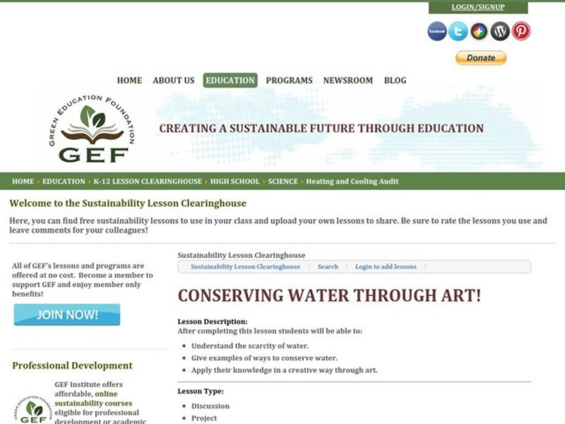 Conserving Water through Art! Lesson Plan