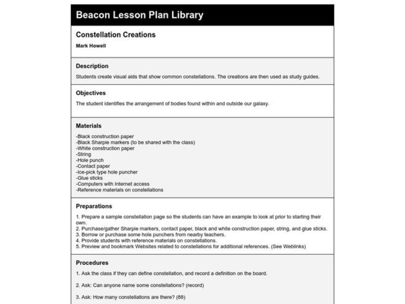 Constellation Creations Lesson Plan
