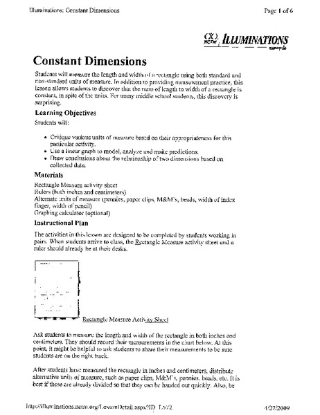 Constant Dimensions Lesson Plan