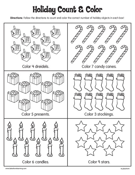 Holiday Count and Color Worksheet
