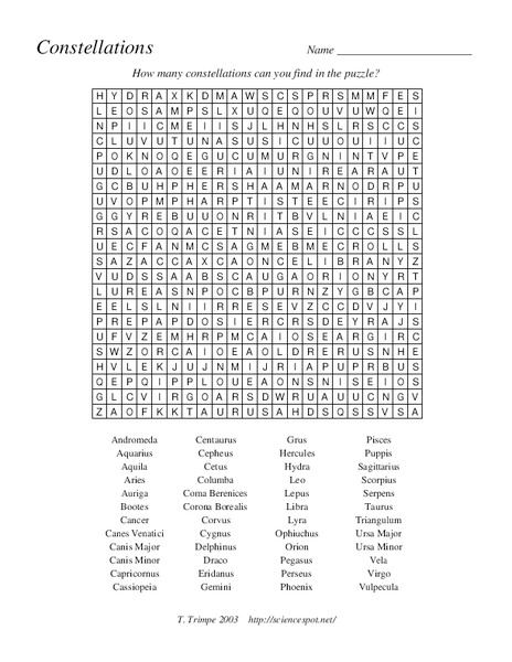 Constellations Worksheet