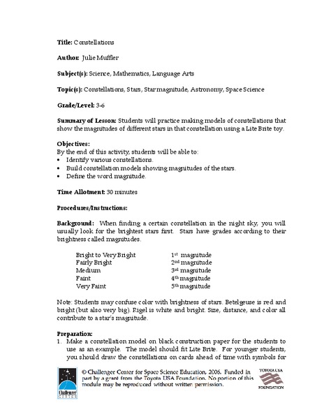 Constellations Lesson Plan