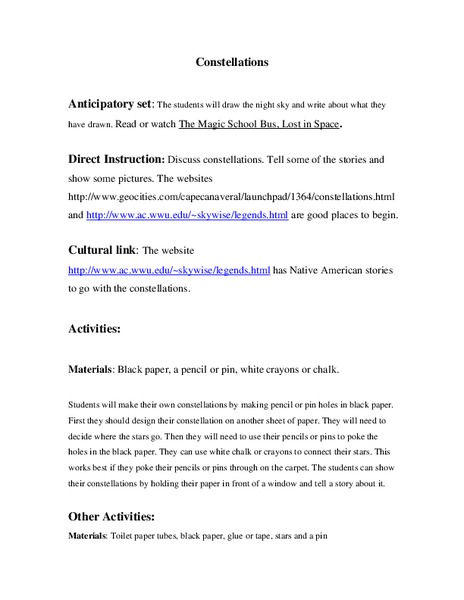 Constellations Lesson Plan