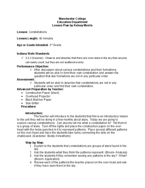 Constellations Lesson Plan