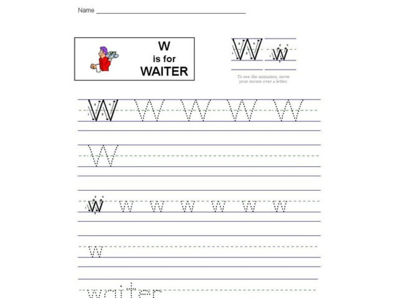 W is for Waiter Worksheet
