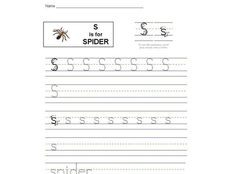 S is for Spider: Printing Practice Worksheet