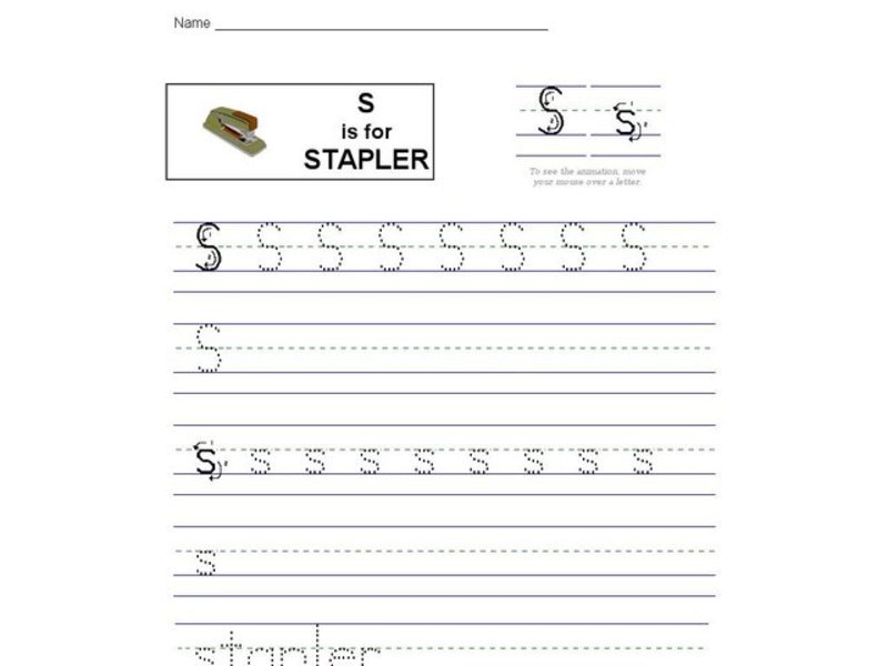 S is for Stapler: Letter Ss Worksheet