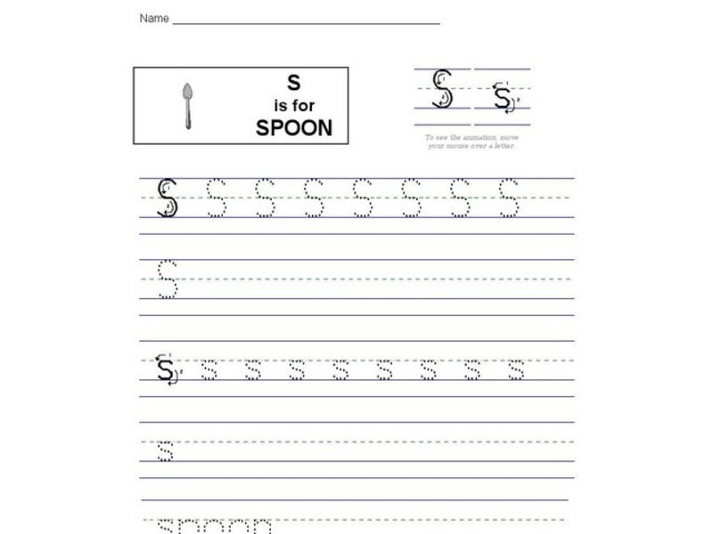 S is for Spoon: Letter Ss Worksheet