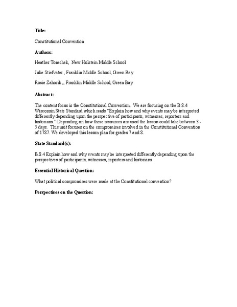 Constitutional Convention Lesson Plan