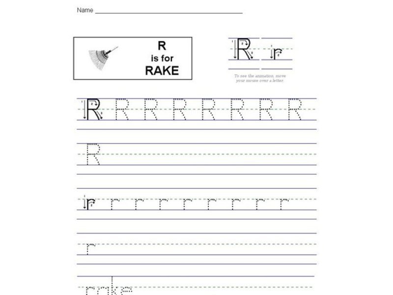 R is for Rake: Printing Practice Worksheet