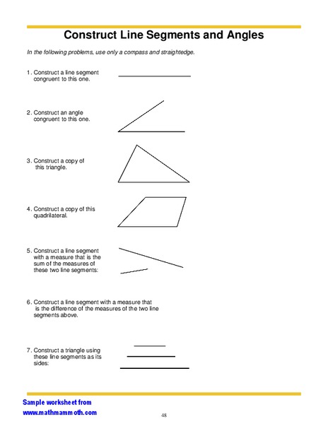 Construct Line Segments and Angles Worksheet