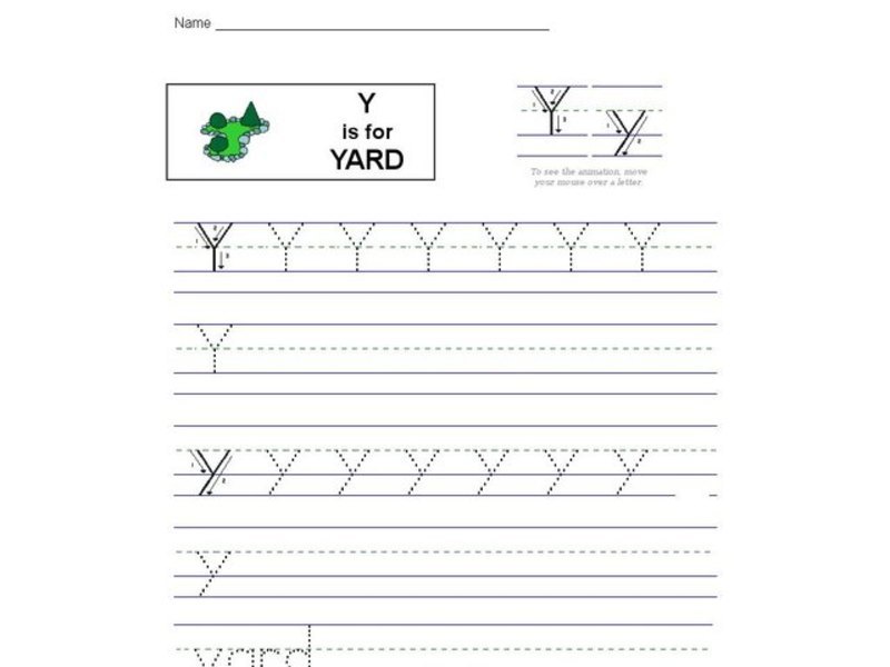 Y is for Yard: Printing Practice Interactive
