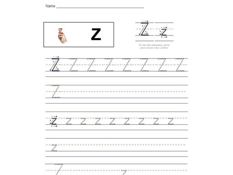 The Letter Z: Printing Practice Interactive