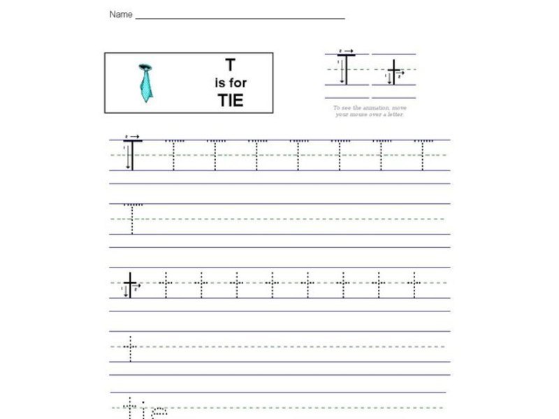 T is for Tie: Printing Practice Interactive