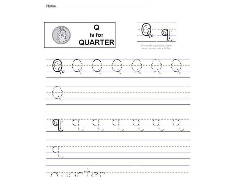 Q is for Quarter: Printing Practice Interactive