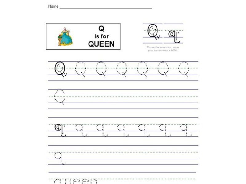 Q is for Queen: Printing Practice Interactive