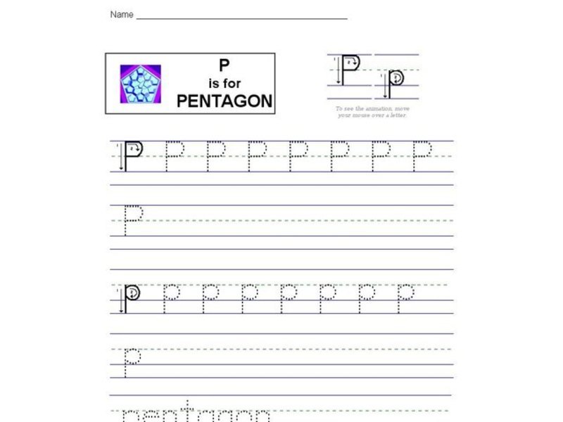 P is for Pentagon: Printing Practice Interactive