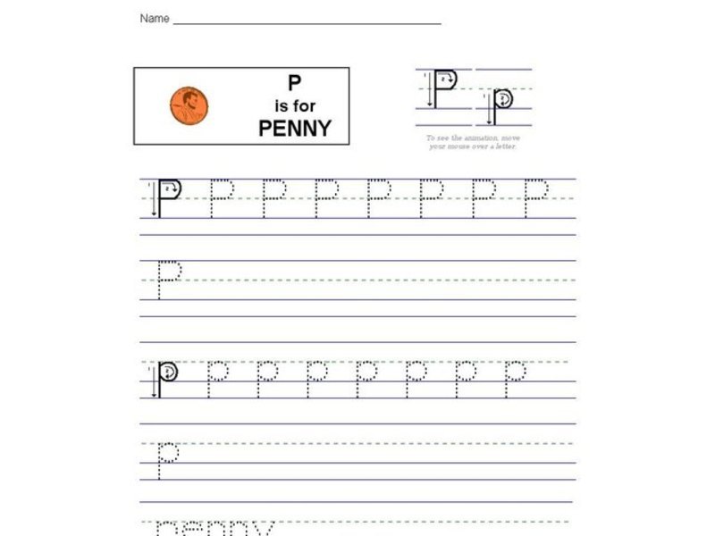 P is for Penny: Printing Practice Interactive