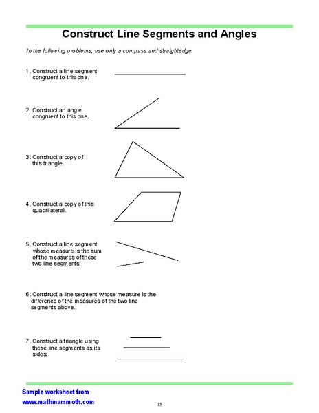 Construct Line Segments and Angles Worksheet