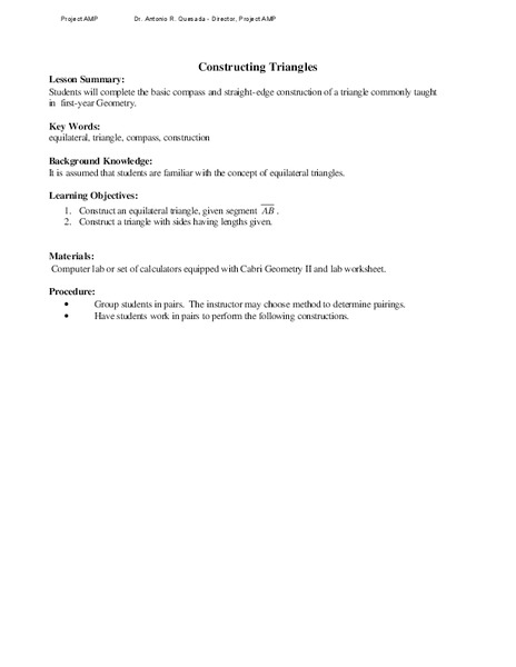 Constructing Triangles Lesson Plan