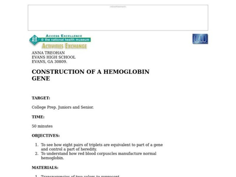 Construction of a Hemoglobin Gene Lesson Plan