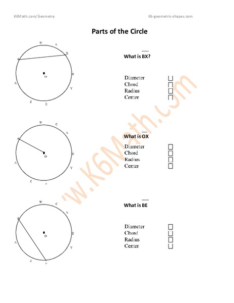    Parts of the Circle Worksheet