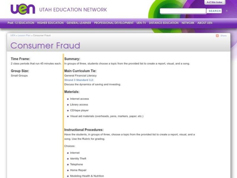 Consumer Fraud Lesson Plan