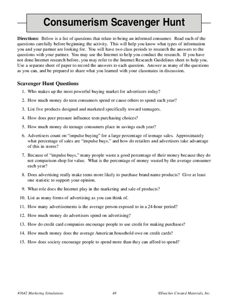 Consumerism Scavenger Hunt Activity
