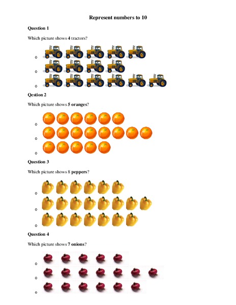    Represent Numbers to 10 Worksheet