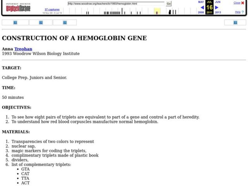CONSTRUCTION OF A HEMOGLOBIN GENE Lesson Plan
