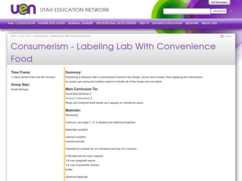 Consumerism - Labeling Lab With Convenience Food Lesson Plan
