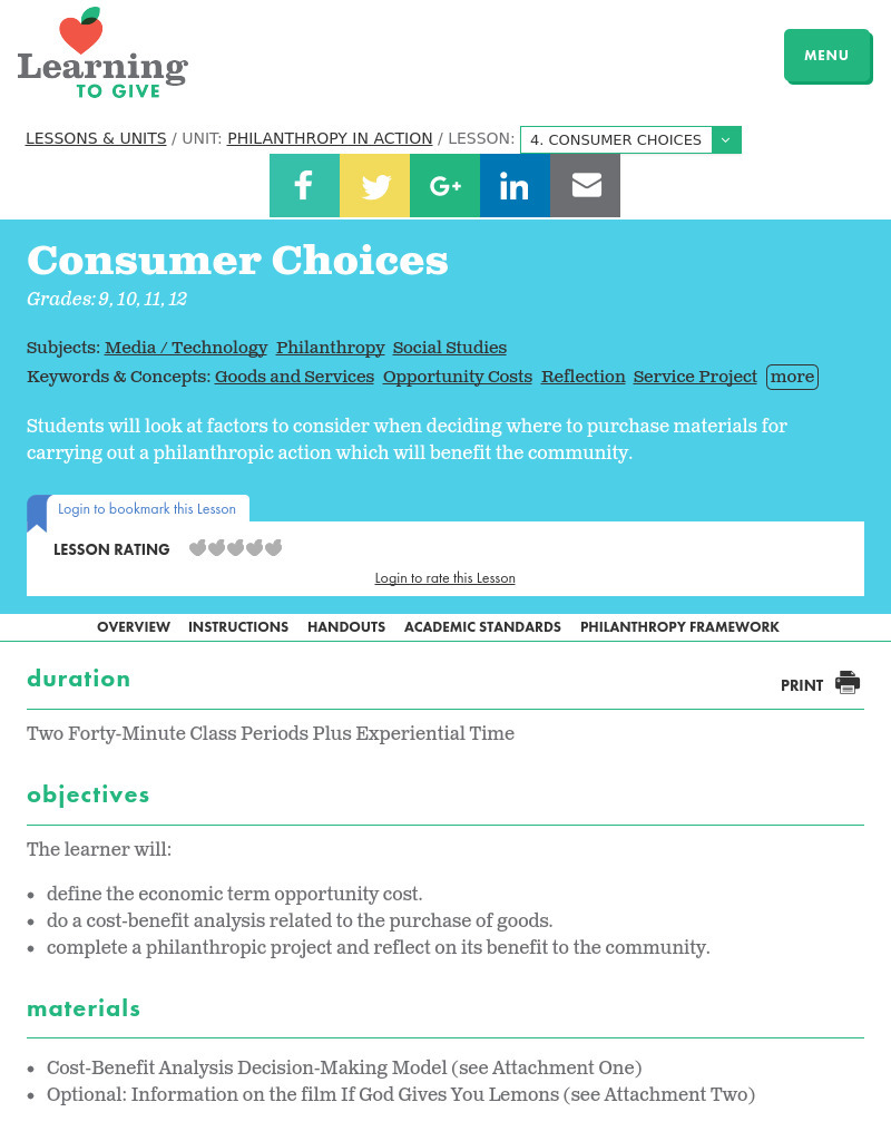 Consumer Choices Lesson Plan