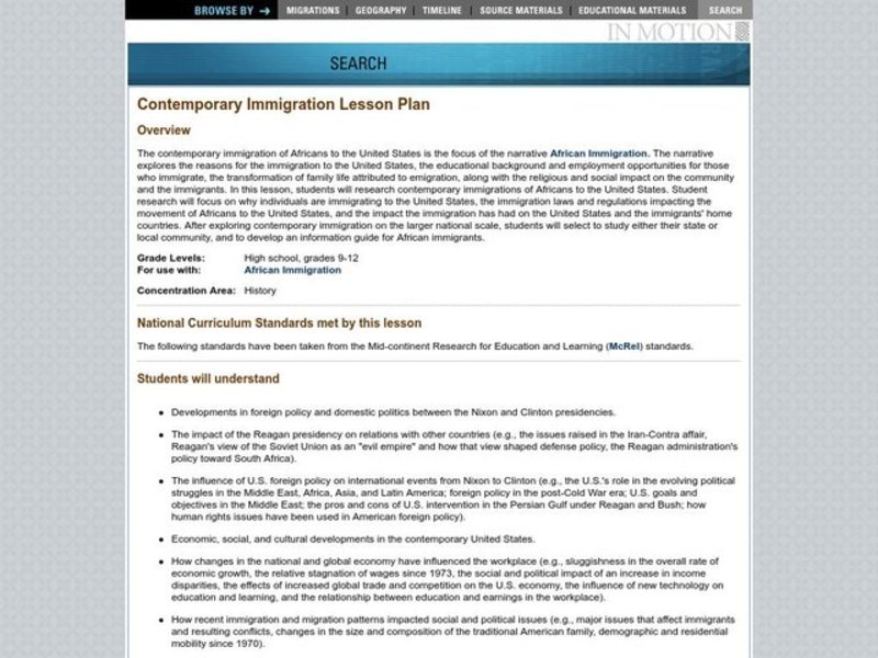 Contemporary Immigration Lesson Plan Lesson Plan