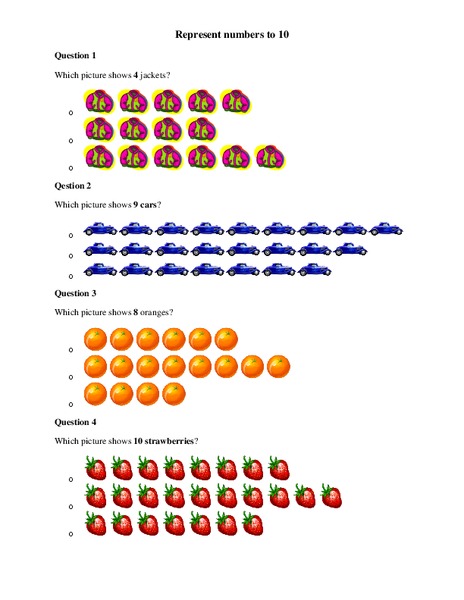    Represent Numbers to 10 Worksheet