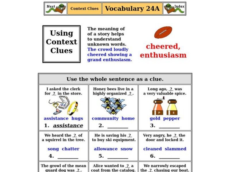 Context Clues Worksheet