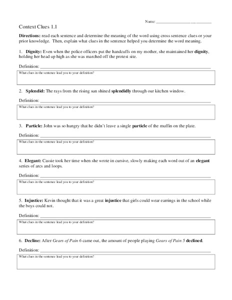 Context Clues Worksheet