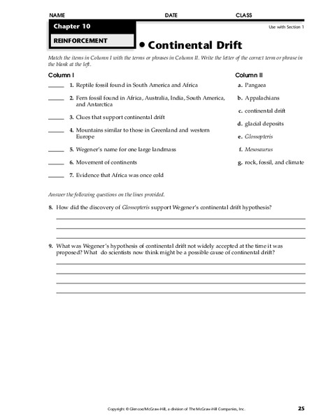 Continental Drift Worksheet